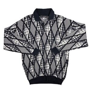 Protege Collection Mens L Vintage Geometric Abstract Polo Sweater USA Retro Punk